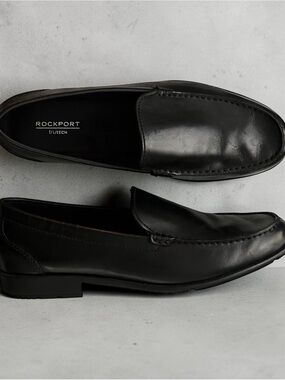 Rockport Black Leather Venetian Slip-On Loafers